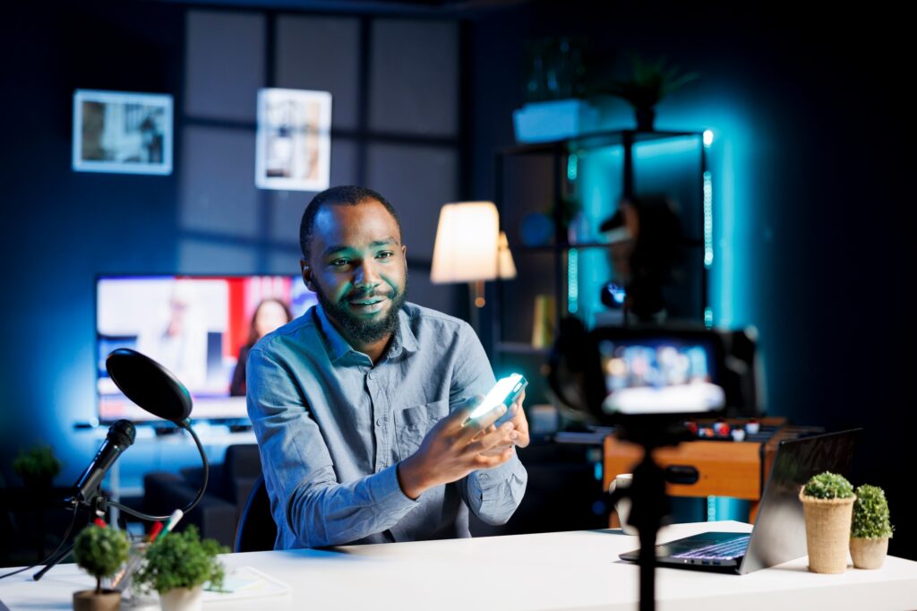 Man unboxing led lights from sponsor